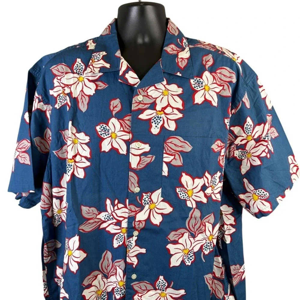 Banana Republic Mens Blue Floral Cotton Short Sleeve Camp Hawaiian Shirt Large